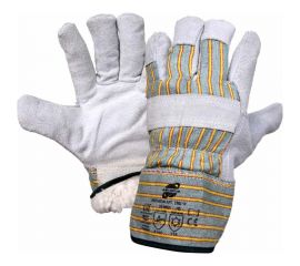 Зимние комбинированные перчатки из спилка КРС ARCTICUS, серые, АВ класс, с х/б, белый/зеленый, искусственный мех, р. 11 2302 W-111 