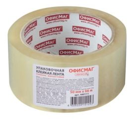 Упаковочная клейкая лента ОФИСМАГ 50 мм х 66 м, прозрачная, усиленная, морозостойкая, толщина 50 микрон 440111 