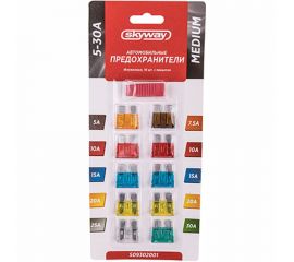 Флажковый предохранитель SKYWAY MEDIUM набор 10шт 5-30A с пинцетом блистер S09302001 