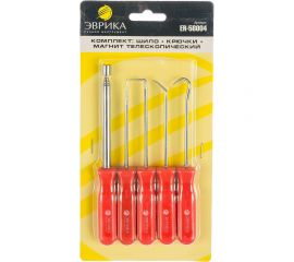 Набор: шило 1 шт., крючки изогнутый, 45, 90, магнит телескопический, 5 предметов ЭВРИКА ER-58004 