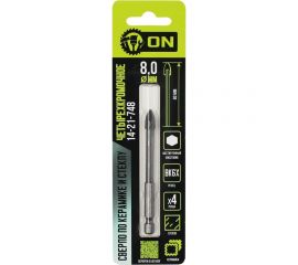 Сверло по керамике и стеклу твердосплавное 4 режущих кромки 8x80 мм, шестигранный хвостовик On 14-21-748 