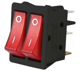 Двухклавишный выключатель Emas с подсветкой, красные клавищи, 1НО+1НО, 250В AC, 16А A12B1K11 