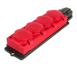 Штепсельная колодка NE-AD 4-гнезда с крышкой, с заземлением, 16А, IP54 (каучук), Красный 4124 