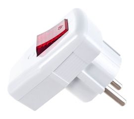 Разборная угловая вилка АБК-СИЛА с заземляющим контактом 16А 220В с выключателем белая 2901009 