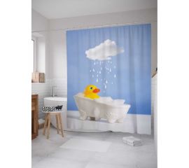 Штора (занавеска) для ванной JoyArty ""Утенок принимает душ"" из сатена, 180х200 см с крючками, sc_23376 