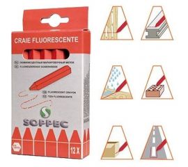 Флуоресцентный, восковой строительный, универсальный мелок CF, красный Soppec 421113 