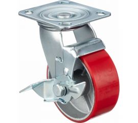 Колесо поворотное с тормозом (125 мм; игольчатый подшипник; грузоподъемность 250 кг; чугун; полиуретан) СТЕЛЛА-ТЕХНИК N29125CPUB1 