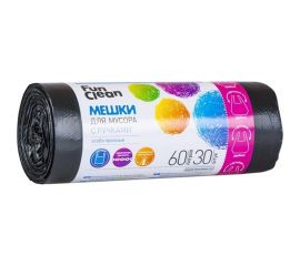 Мешки для мусора ""Особо прочные"" 60 л, 30 шт, черные, с ручками, ролик Fun Clean 7328 