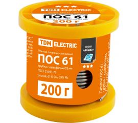 Припой ПОС 61 трубка с канифолью серия Алмаз (2 мм, 200 г, ГОСТ 21931-76, катушка) TDM SQ1025-0308 