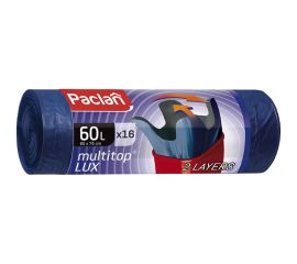 Мешки для мусора с ушками Multitop Lux (16 шт; 60x75 см; 60 л; ПВД; 30 мкм; синие) Paclan 606330 