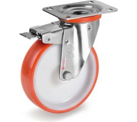 Колесо с нержавеющей вращающейся опорой, пластиной крепления и передним тормозом (100 мм; 170 кг; INOX) Tellure rota 606702 