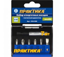 Набор бит (7 шт; PH; PZ; SL; 25 мм + магнитный держатель) ПРАКТИКА 036-506 