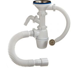 Бутылочный сифон ORIO 3 1/2 40 для керамической мойки, с отводом, с круглым переливом, гибкой трубой 40-40/50 А-5011 