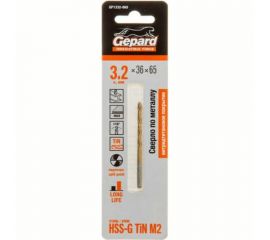 Сверло спиральное по металлу 3.2x36x65 мм, HSS TIN Gepard GP1332-065 