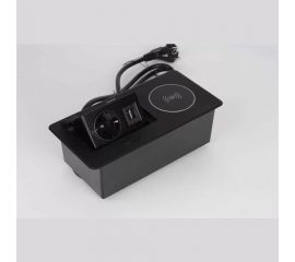 Выдвижной блок розеток SETE выдвижная розетка с 1 EURO розеткой, 2 USB, беспроводная зарядка, черная, SBT-1UCW-20 