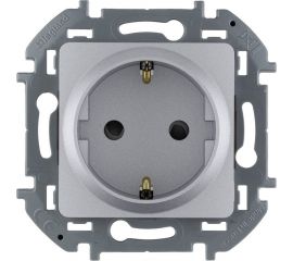 Розетка Legrand 2К+З со шторками - немецкий стандарт - 16 А - 250 В - INSPIRIA - алюминий 673732 