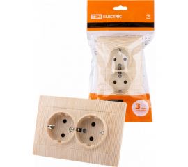 Двойная розетка TDM 2П+З 16А 250В с защитными шторками сосна Лама SQ1815-0313 