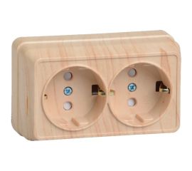 2-местная розетка с защитными шторками IEK ОКТАВА РСш22-3-ОС с заземляющим контактом, открытой установки, 16А, сосна ERO24-K03-16-DC 