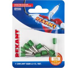 Штыревой втулочный изолированный наконечник REXANT F-12 мм 6 мм2, НШВи 6.0-12 зеленый 10 шт 06-0409-A 