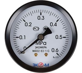 Манометр ЭКО-М Экомера МД02-63 мм 0..0,6МПа G1\4 Осевой МД02-63-G-0,6МПа-ОИ 
