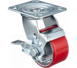 Колесо поворотное с тормозом (100 мм; игольчатый подшипник; грузоподъемность 200 кг; чугун; полиуретан) СТЕЛЛА-ТЕХНИК N29100CPUB1 
