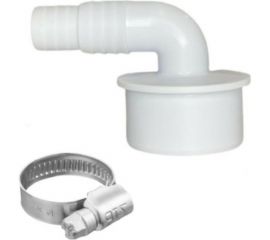 Набор переходник для подключения сливного шланга стиральной машины СУПРИМПЛАСТ D50 угол 90 градусов, с червячным хомутом 16x25 4WG_5090_1625_2 