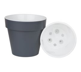 Пластиковый горшок liveingreen Протея 1.4 л, антрацит/белый, диам. 14.5 см, высота 13 см, с вкладкой ПР14-12 