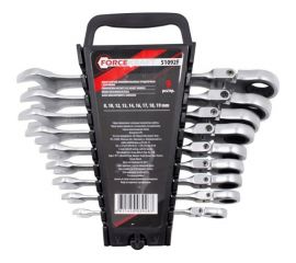 Набор комбинированных ключей FORCEKRAFT трещоточные, с шарниром, 9пр. 51233 