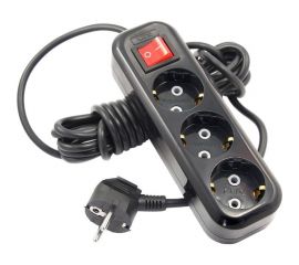 Сетевой удлинитель LUX У3-ЕВК-03 черный с выключателем 3-местный с заземляющим контактом, 250В 16А, 3м 4606400418207 