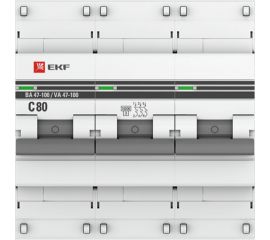 Автоматический трехполюсный выключатель EKF 80А C ВА47-100 10кА PROxima mcb47100-3-80C-pro 4920477 