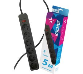 Сетевой фильтр КОСМОС 5м 6 гнезд, пвс 3x1мм2, черный FKsm5m-6g(B)16A 