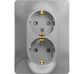 2-местная розетка Schneider Electric скрытой проводки Glossa 16А IP20 с заземлением защитные шторки в сборе алюминий GSL000326 