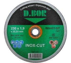 Диск отрезной по нержавеющ��й стали INOX-CUT (230x1.9x22.23 мм; WA46T-BF; F41) D.BOR F41-IC-230-19-22 