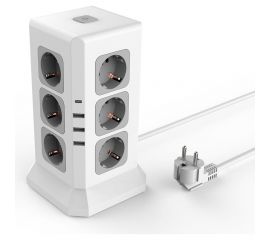 Удлинитель ROCKETSOCKET Tower Extended 12 Euro 16A, 4 USB 3A+C с блоком 5В/3.4А, кабель 2,0 м цвет белый GNS5004 