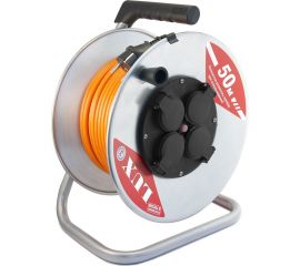 Удлинитель силовой на металл.катушке LUX 50150 К4-Е-50 ПВС 3x1.5 50м 16А 4 роз. с з/к, защит и крышк. IP44 4606400420385 