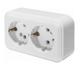 2-местная розетка STEKKER с заземлением PST16-31-20 RA 16-238-Б, пластик АВС, 16А, IP20, белый 39695 