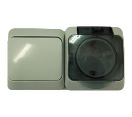 1-клавишный переключатель+евророзетка Schneider Electric Блок ОП Этюд, IP44, белый, защитные шторки SchE BPA16-246B 