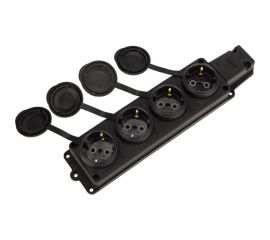 Штепсельная четырехместная влагозащищенная розетка PROCONNECT 2P+PE 230V, 16 А, IP44 каучук 111-114-4 