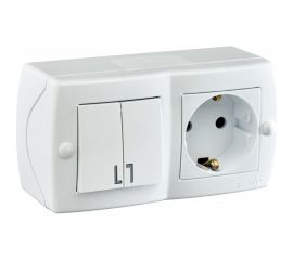 2-клавишный выключатель+розетка с заземлением MONO ELECTRIC Octans, белый 104-010101-181 