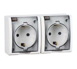 Двойная розетка Simon с заземлением Schuko, с крышкой полупрозрачной, IP54, 16А 250В, S15 1594433-030 