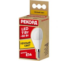 Светодиодная лампа РЕКОРД LED P45 7W Е14 3000К 23883 