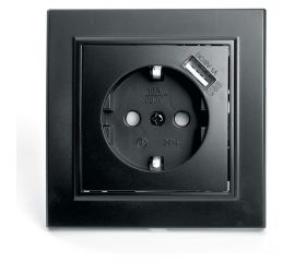 1-местная розетка STEKKER с заземлением и с USB, PST16-9011-03, с защитной шторкой, серия Эрна, черный 39480 