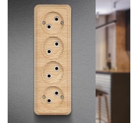 Розетка Intro Quadro 2-207-11 без заземления, четырехместная, 4х2P, 16А-250В, IP20, ОУ, сосна, Б0053836 