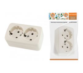 Двойная розетка TDM 2П+3 открытой установки IP20 16А, слоновая кость Дача Народная SQ1824-0023 