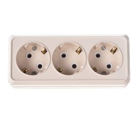 Розетка Intro Quadro с заземлением трехместная 3x2P+E, 16А-250В, IP20, открытая установка, слоновая кость, Б0053821 