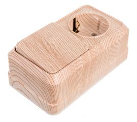 Блок розетка с выключателем Intro Quadro горизонтальный 16А-250В, IP20, открытая установка, сосна, Б0053871 