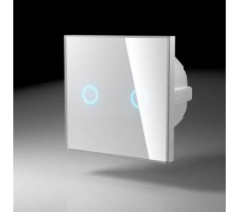 Сенсорный выключатель со стеклянной панелью CGSS изготовленный по технологии Optiwhite на две линии белый Эстетика 86х86 GL-TSP02-WCG 