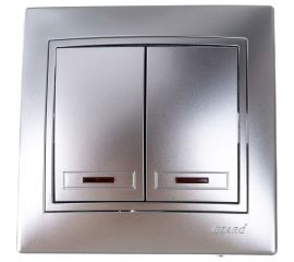 Двойной выключатель Lezard MIRA с подсветкой, метал серый, со вставкой 701-1010-112 