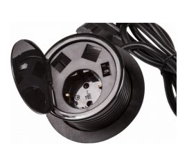 Лючок в стол LANMASTER на два кейстоуна + одна розетка со шнуром 1.8 м, черный LAN-WA-MCTA-2OK+G 