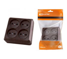 Четырехместная розетка TDM 2П открытой установки IP20 10A бук Ладога SQ1801-0320 